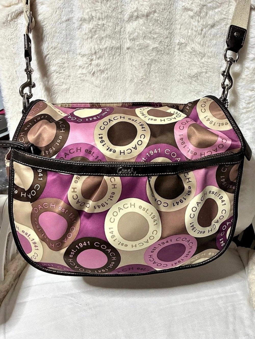 Coach Poppy Pop C Spotlight Shoulder Bag in Purple & Brown